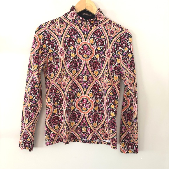 J.McLaughlin Floral Catalina Cloth Bedford Quarter Zip Pull Over Top Size M - Picture 1 of 9